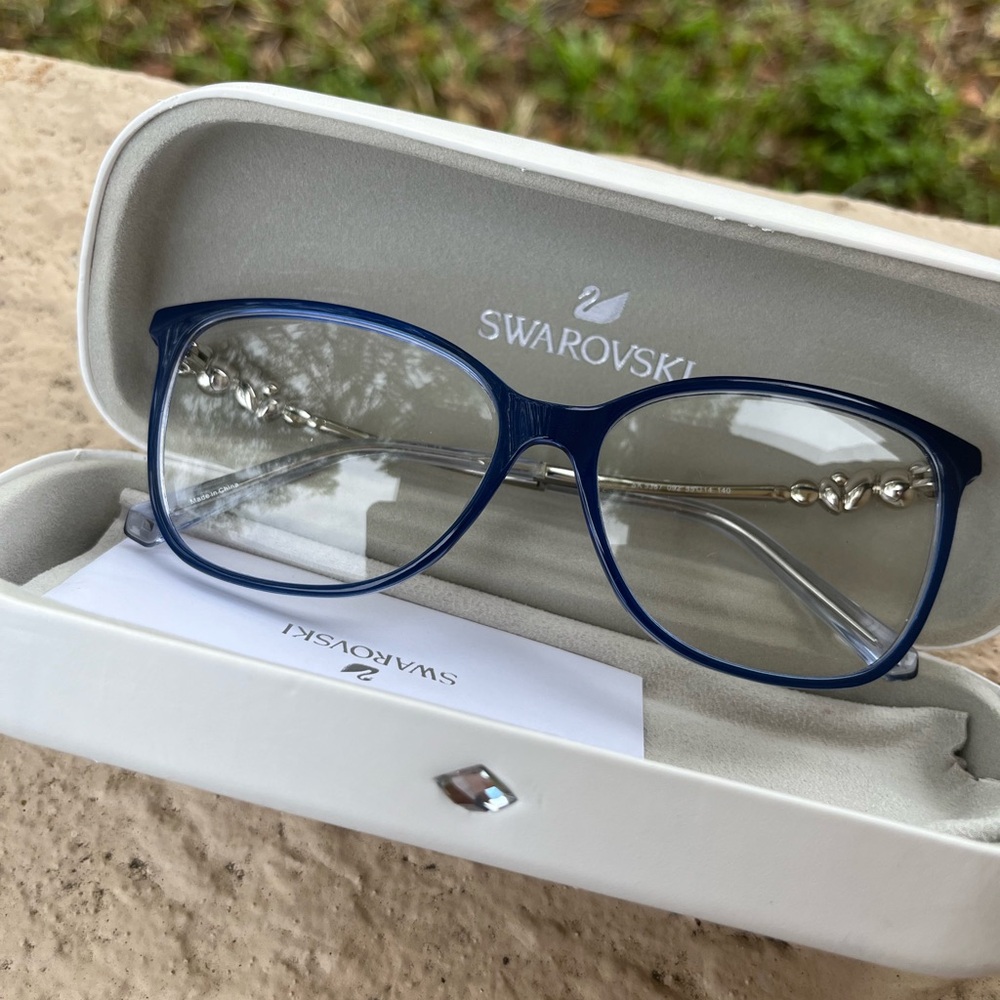 Swarovski Deep Blue Crystal Temple Eyeglasses